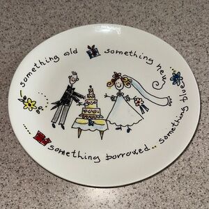 White Wedding Decorative Plate - Bride & Groom Design